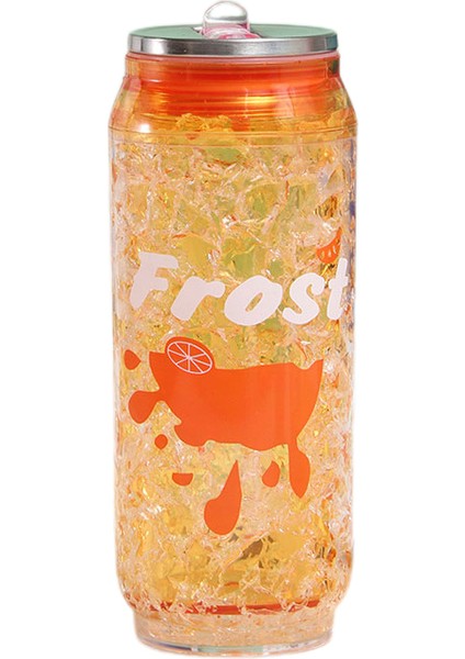 Net Kırmızı Yaratıcı Kola Can Su Bardağı Çift Katmanlı Plastik Pipetli Bardak Öğrenci Taşınabilir Ezilmiş Buz Bardağı Soda Bardağı Spor Su Şişesi (Turuncu) (Yurt Dışından)