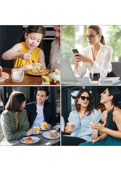Sevimli Kahve Fincanı Ayı Çay Bardağı Süt Çift Katmanlı Şeffaf Yalıtımlı Cam Espresso Kupa Eğlenceli Hediye (Kedi Kupa) (Yurt Dışından)