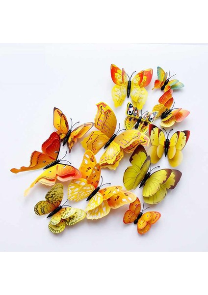 24 Adet 3D Kelebek Duvar Çıkartmaları Çıkarılabilir Kelebek Dekor Kızlar Için Çıkartmalar Çocuk Yatak Odası ve Oda Dekorasyon Sanatsal Fresk Çift Katmanlı Sarı (Yurt Dışından)