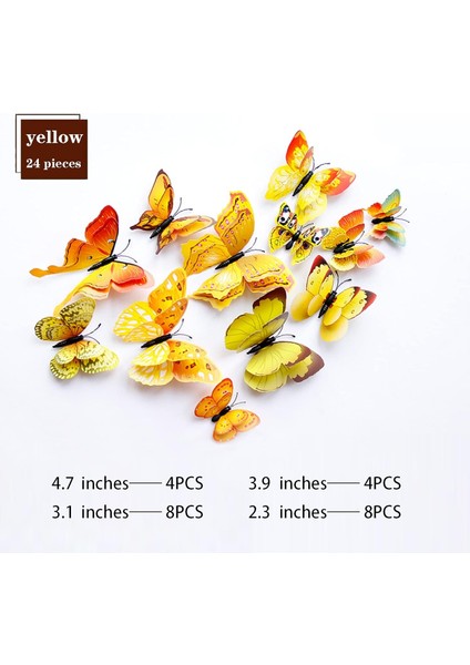 24 Adet 3D Kelebek Duvar Çıkartmaları Çıkarılabilir Kelebek Dekor Kızlar Için Çıkartmalar Çocuk Yatak Odası ve Oda Dekorasyon Sanatsal Fresk Çift Katmanlı Sarı (Yurt Dışından) fiyatları