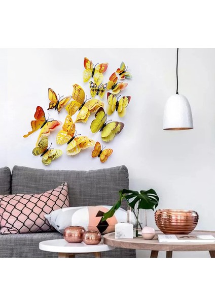 24 Adet 3D Kelebek Duvar Çıkartmaları Çıkarılabilir Kelebek Dekor Kızlar Için Çıkartmalar Çocuk Yatak Odası ve Oda Dekorasyon Sanatsal Fresk Çift Katmanlı Sarı (Yurt Dışından) modelleri