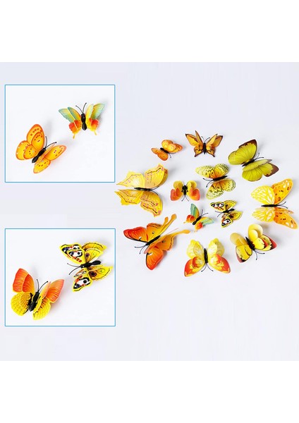 24 Adet 3D Kelebek Duvar Çıkartmaları Çıkarılabilir Kelebek Dekor Kızlar Için Çıkartmalar Çocuk Yatak Odası ve Oda Dekorasyon Sanatsal Fresk Çift Katmanlı Sarı (Yurt Dışından) fırsatları