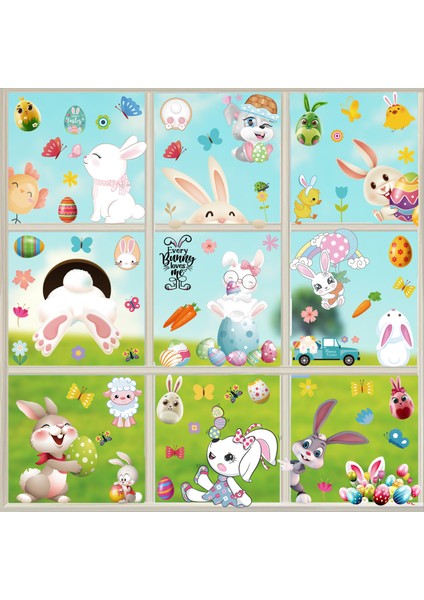 119 Adet Pencere Çıkartmaları Ev Dekorasyonu, Paskalya Tavşanı Yumurtaları Gnome Cüce Statik Pencere Çıkartmaları, Pencere Camı Kapı Çıkartmaları 9 Yaprak(#b) (Yurt Dışından)