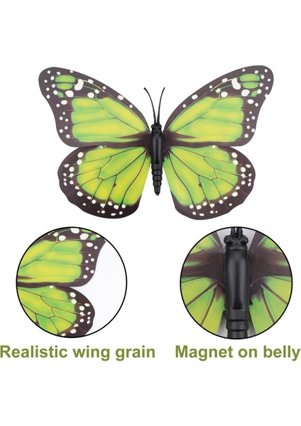 30 Adet 4.7 '' Monarch Kelebek Süslemeleri El Sanatları Için Yapay Kelebekler 3D Mıknatıs Kelebek Duvar Dekoru Sahte Monarch Kelebek Ev, Duvar, Düğün, Parti Için Süslemek (Yeşil) (Yurt Dışından)