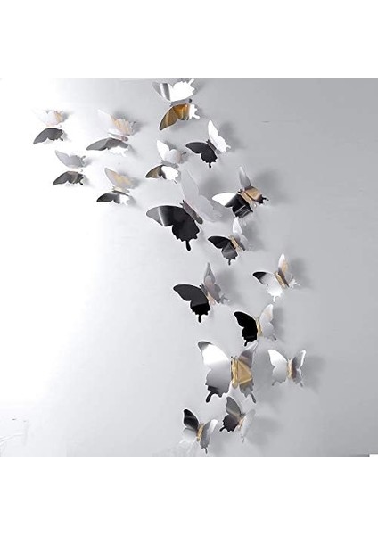 48 Parça 3D Ayna Kelebek Duvar Çıkartmaları Çıkartmaları Dıy Ev Dekorasyonu Için Hollow-Out Kelebek Duvar Dekoru, 3 Boyutlar (Gümüş) (Yurt Dışından)