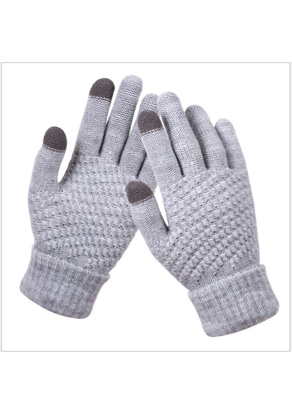 Bayanlar Çocuklar Kış Dokunmatik Ekran Eldiveni Sıcak Polar Astar Örgü Eldiven Elastik Manşet Kış Manifatura Eldiven Gri (Yurt Dışından)