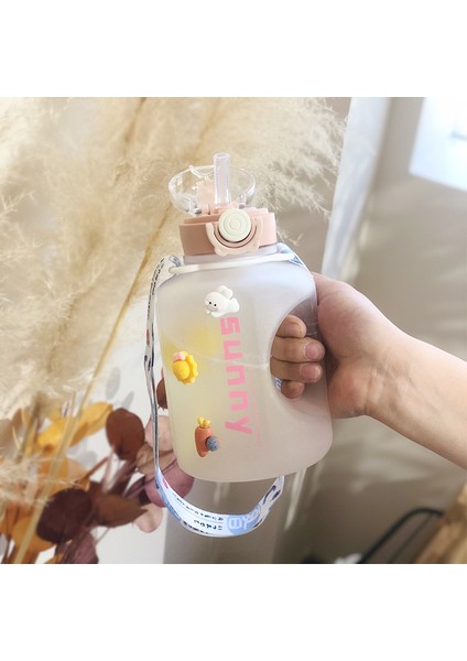 Süper Büyük Kapasiteli Spor Su Bardağı, Yoga Şişesi, Tonlarca Varil, Yüksek Değerli Uzay Bardağı Temizleme Tozu + 3D Bardak Çıkartmaları + Bardak Kemeri 1000ML (Yurt Dışından)