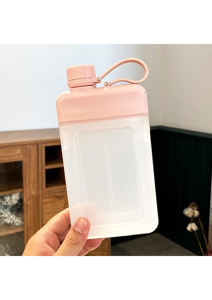 Su Bardağı Düz Taşınabilir Kare Su Bardağı Açık Seyahat Taşınabilir Cep Su Şişesi Yaratıcı Düz Spor Su Şişesi Basit Pembe 450 ml (Yurt Dışından)