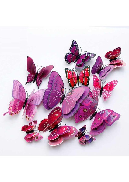 24 Adet 3D Kelebek Duvar Çıkartmaları Çıkarılabilir Kelebek Dekor Kızlar Için Çıkartmalar Çocuk Yatak Odası ve Oda Dekorasyon Sanatsal Fresk Çift Katmanlı Mor (Yurt Dışından)