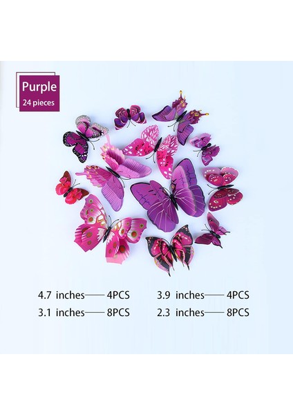 24 Adet 3D Kelebek Duvar Çıkartmaları Çıkarılabilir Kelebek Dekor Kızlar Için Çıkartmalar Çocuk Yatak Odası ve Oda Dekorasyon Sanatsal Fresk Çift Katmanlı Mor (Yurt Dışından) fiyatları