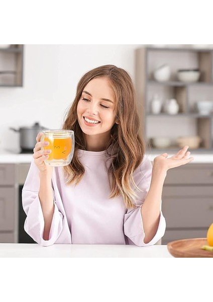 Sevimli Kahve Fincanı Kedi Çay Bardağı Süt Çift Katmanlı Şeffaf Yalıtımlı Cam Espresso Kupa Eğlenceli Hediye (Kedi Kupa) (Yurt Dışından)