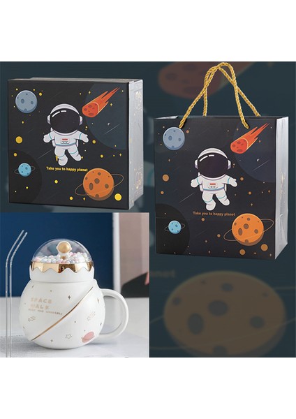 Sevimli Astronot Gezegen Seramik Kapaklı Kupa Büyük Kapasiteli Kupa Aile ve Arkadaşlar Için Yaratıcı ve Pratik Hediye, Zarif Hediye Kutusu ile (Yurt Dışından) fiyatları