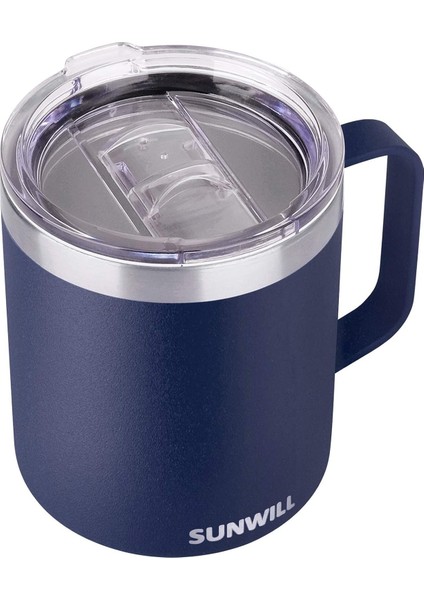 14 Oz Kahve Kupa, Kapaklı Vakum Yalıtımlı Kamp Kupa, Çift Duvar Paslanmaz Çelik Seyahat Tumbler Bardak, Kahve Termosu Açık, Lacivert (Yurt Dışından)