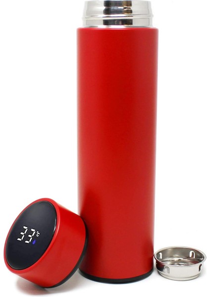 Yalıtımlı Su Şişesi Kahve Çay Seyahat Kupa Termos Sıcaklık Göstergeli Su Şişesi 500ML/16.9 Fl.oz - 12 Saat Sıcak Veya Soğuk Kalır (Kırmızı) (Yurt Dışından)