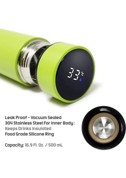 Yalıtımlı Su Şişesi Kahve Çay Seyahat Kupa Termos Sıcaklık Göstergeli Su Şişesi 500ML/16.9 Fl.oz - 12 Saat Sıcak Veya Soğuk Kalır (Kırmızı) (Yurt Dışından) fırsatları