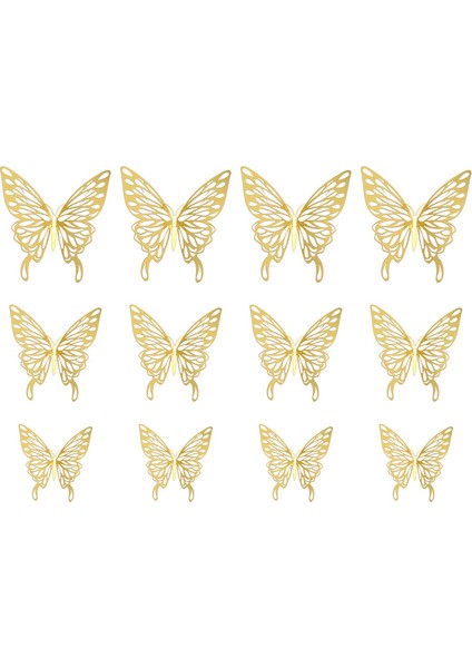 12 Adet 3D Metal Doku Üç Boyutlu Hollow Kelebek Duvar Etiketi D Gül Altın (Yurt Dışından)