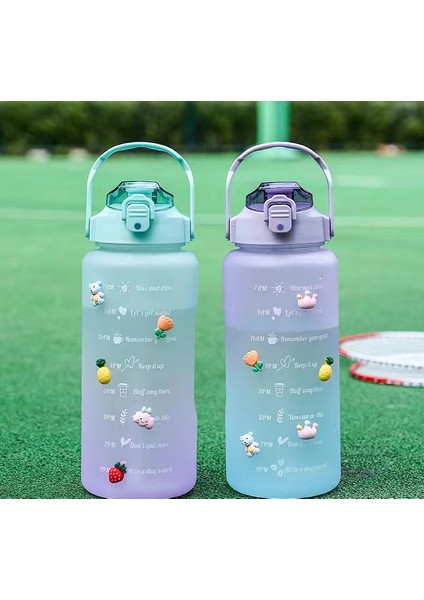Yeni Büyük Kapasiteli Su Şişesi Saman Degrade Buzlu Açık Hava Plastik Bardak Spor Fitness Terazisi Su Bardağı Degrade Mor Mavi 1500ML (Yurt Dışından)