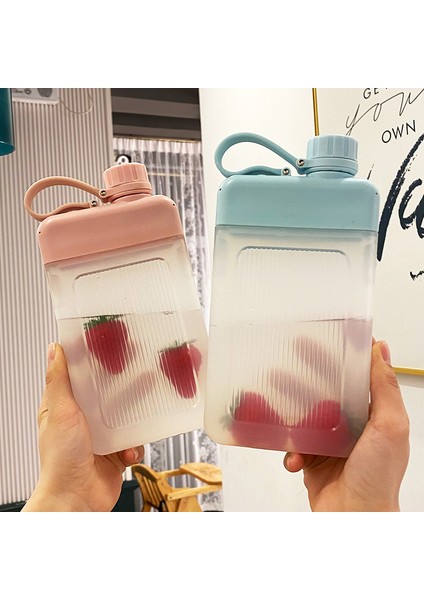 Su Bardağı Düz Taşınabilir Kare Su Bardağı Açık Seyahat Taşınabilir Cep Su Şişesi Yaratıcı Düz Spor Su Şişesi Basit Bej 450 ml (Yurt Dışından)