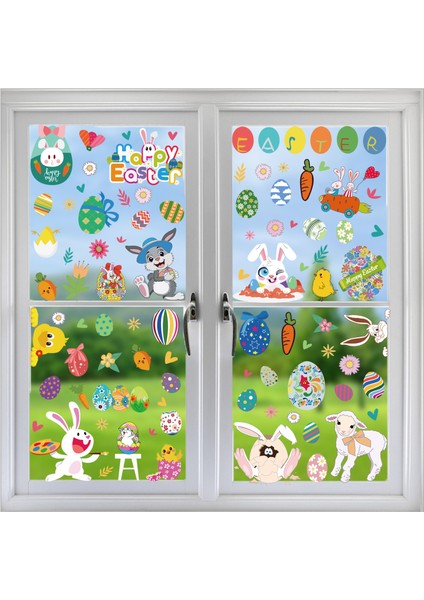 Tatil Pencere Dekorasyonu Için 110 Adet Paskalya Pencere Etiketi, Tavşan Yumurtası Statik Pencere Etiketi Pencere Camı Kapı Etiketi 9 Sayfa, Yeniden Kullanılabilir Pvc Pencere Etik (Yurt Dışından)