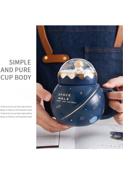 Sevimli Astronot Gezegen Seramik Kapaklı Kupa Büyük Kapasiteli Kupa Aile ve Arkadaşlar Için Yaratıcı ve Pratik Hediye, Zarif Hediye Kutusu ile (Yurt Dışından) modelleri