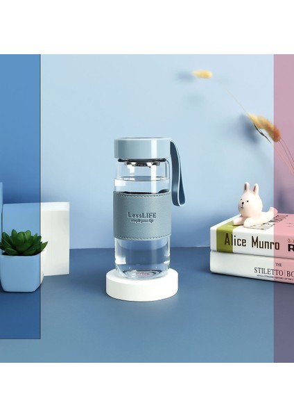 Bardak Kollu Cam Su Bardağı Kişilik Basit Mühürlü Taşınabilir Bardak Açık Gök Mavisi 480ML (Yurt Dışından)
