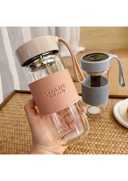 Bardak Kollu Cam Su Bardağı Kişilik Basit Mühürlü Taşınabilir Bardak Açık Gök Mavisi 480ML (Yurt Dışından)