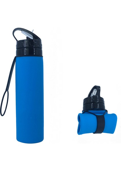 Açık Spor Silikon Su Şişesi Dağcılık Sürme Taşınabilir Su Şişesi Silikon Katlanır Su Bardağı Mavi 600 ml (Yurt Dışından)