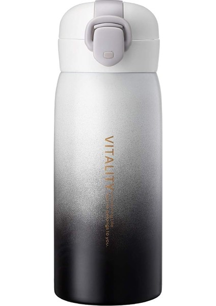 304 Paslanmaz Çelik Yalıtımlı Su Şişesi Bir Yandan Açık Termos Vakum Bardak Taşınabilir Seyahat Kupa Spor Bardak Şişesi Çift Katmanlı (Beyaz) (Yurt Dışından)