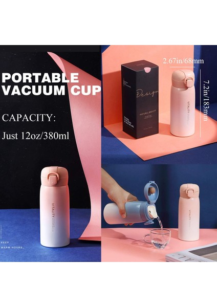 304 Paslanmaz Çelik Yalıtımlı Su Şişesi Bir Yandan Açık Termos Vakum Bardak Taşınabilir Seyahat Kupa Spor Bardak Şişesi Çift Katmanlı (Beyaz) (Yurt Dışından) modelleri