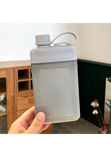 Su Bardağı Düz Taşınabilir Kare Su Bardağı Açık Seyahat Taşınabilir Cep Su Şişesi Yaratıcı Düz Spor Su Şişesi Basit Gri 450 ml (Yurt Dışından)