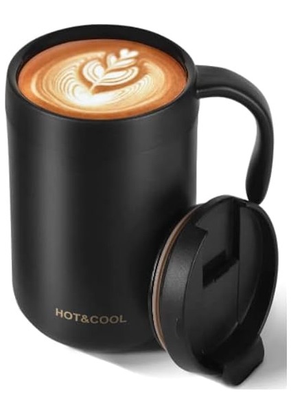 Kahve Kupa, 15 Oz Yalıtımlı Kahve Kupa Dudaklı, Paslanmaz Çelik Kahve Kupa Saplı, Yeniden Kullanılabilir Yalıtımlı Kupa, Kahve Bardağı, Çay Bardakları, Siyah (Yurt Dışından)