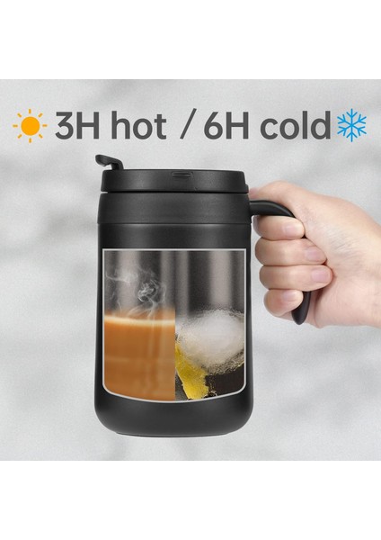 Kahve Kupa, 15 Oz Yalıtımlı Kahve Kupa Dudaklı, Paslanmaz Çelik Kahve Kupa Saplı, Yeniden Kullanılabilir Yalıtımlı Kupa, Kahve Bardağı, Çay Bardakları, Siyah (Yurt Dışından)