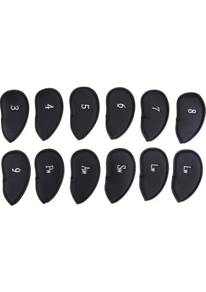 Toplu 12 Golf Kulübü Demir Kafa Kapakları Set Sol Sol Siyah Için Koruyucu Kılıf (Yurt Dışından)