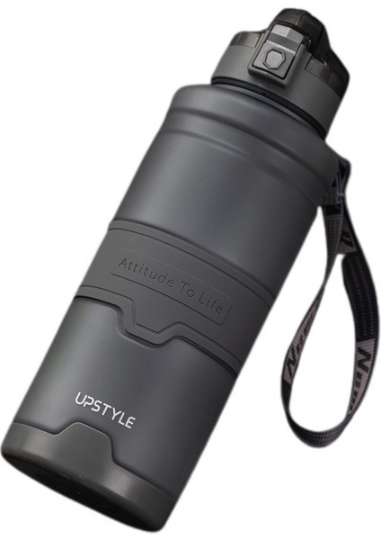 Tritan Malzeme Büyük Kapasiteli Taşınabilir Düşme Önleyici Spor Spor Şişesi Plastik Bardak 1500 ml Gri (Yurt Dışından)