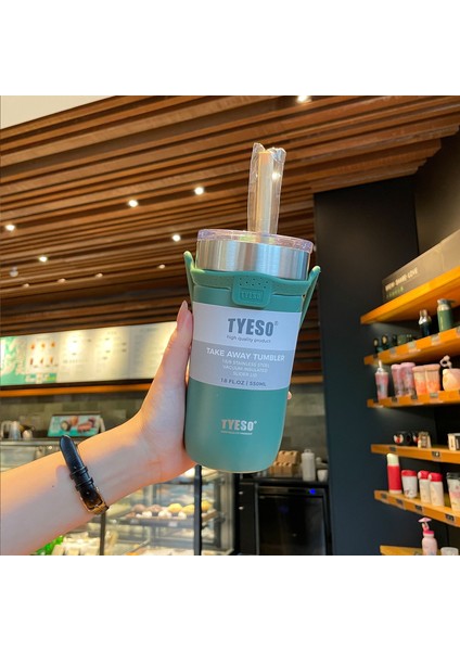 Çift Katmanlı Büyük Kapasiteli Araba Kupa Tatil Hediyesi Paslanmaz Çelik Pipetli Bardak, 550ML (Yurt Dışından)