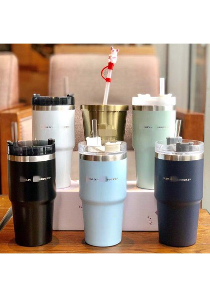 Çift Katmanlı Büyük Kapasiteli Araba Yalıtım Kabı Tatil Hediyesi Paslanmaz Çelik Noel Stanley Işbirliği Pipetli Bardak (Vintage Yeşil) (Yurt Dışından) fiyatları