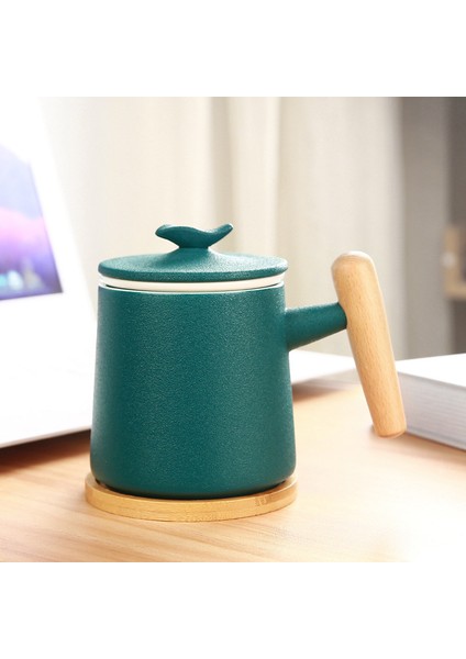 Seramik Kahve Kupa, Ofis ve Ev Için Çay Fincanları, Kapaklı 14OZ Kahve Fincanı Kahve Kaşığı, Doğum Günü, Yılbaşı Hediyeleri, Yeni Eve Taşınma Hediyeleri Yeni Ev, Yeşil (Yurt Dışından)