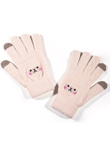 Bayanlar Çocuklar Kış Dokunmatik Ekran Eldiveni Sıcak Polar Astar Örgü Eldiven Elastik Manşet Kış Manifatura Eldiven Deve Gülen (Yurt Dışından)
