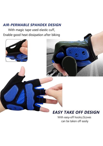 Saytay Bisiklet Eldiveni, Yarım Parmak Bisiklet Eldiveni Mtb Dh Yol Bisiklet Eldiveni Jel Ped Şok Emici Kaymaz Nefes Alabilir Motosiklet Dağ Bisikleti Eldiveni Unisex Kadın (Mavi, (Yurt Dışından) indirimleri