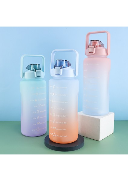 Degrade Renk Büyük Kapasiteli Buzlu Su Bardağı Saman Taşınabilir Açık Hava Sporları Su Şişesi Mavi 2000 ml (Yurt Dışından) modelleri