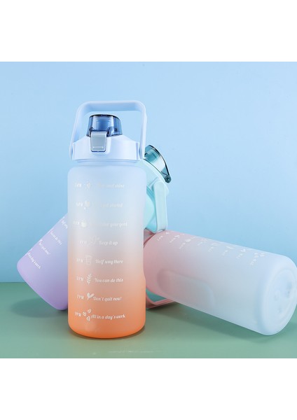 Degrade Renk Büyük Kapasiteli Buzlu Su Bardağı Saman Taşınabilir Açık Hava Sporları Su Şişesi Mavi 2000 ml (Yurt Dışından) fırsatları