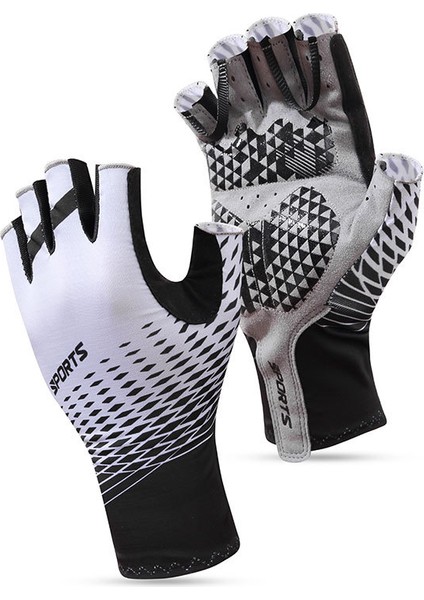 Ince Yarım Parmak Bisiklet Bisiklet Eldiveni Darbeye Dayanıklı Bisiklet Nefes Kaymaz Esnek Dağ Spor Eldivenleri Erkekler Kadınlar Için-Beyaz (L) (Yurt Dışından)