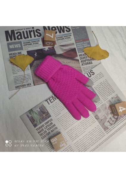 Bayanlar Çocuklar Kış Dokunmatik Ekran Eldiveni Sıcak Polar Astar Örgü Eldiven Elastik Manşet Kış Manifatura Eldiven Barbie Tozu (Yurt Dışından)