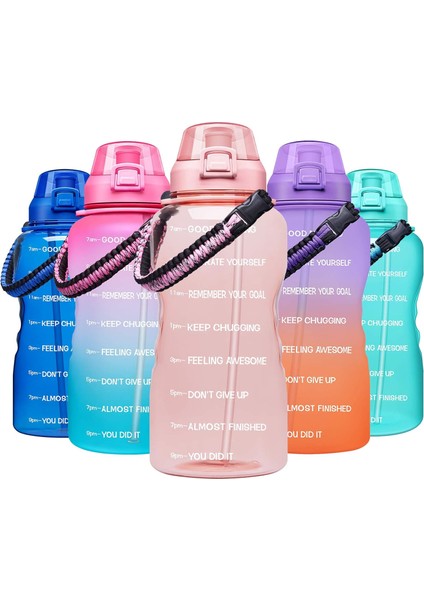 Paracord Saplı ve Çıkarılabilir Pipetli Büyük 1 Galonluk Motivasyon Su Şişesi - Zaman Işaretli Pembe Sızdırmaz Tritan Bpa Içermeyen Fitness Spor Su Sürahisi (Yurt Dışından)