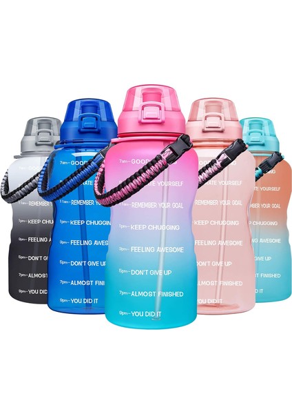 Paracord Saplı ve Çıkarılabilir Pipetli Büyük 1 Galonluk Motivasyon Su Şişesi - Sızdırmaz Tritan Bpa Içermeyen Fitness Spor Su Sürahisi, Zaman Işaretli Pembe/yeşil Degrade (Yurt Dışından)