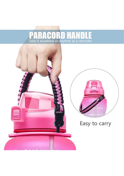 Paracord Saplı ve Çıkarılabilir Pipetli Büyük 1 Galonluk Motivasyon Su Şişesi - Sızdırmaz Tritan Bpa Içermeyen Fitness Spor Su Sürahisi, Zaman Işaretli Pembe/yeşil Degrade (Yurt Dışından) modelleri