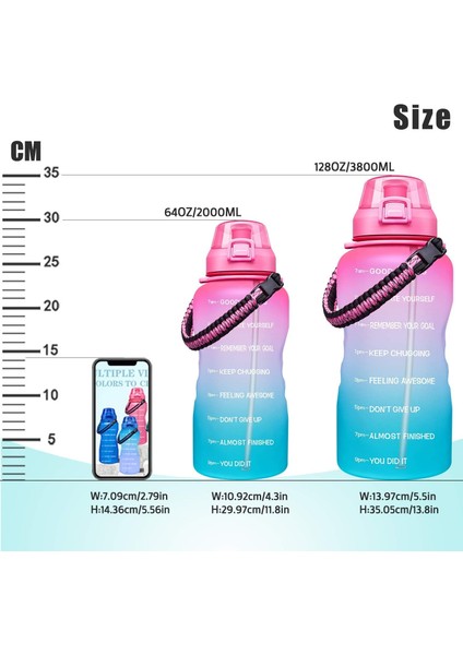 Paracord Saplı ve Çıkarılabilir Pipetli Büyük 1 Galonluk Motivasyon Su Şişesi - Sızdırmaz Tritan Bpa Içermeyen Fitness Spor Su Sürahisi, Zaman Işaretli Pembe/yeşil Degrade (Yurt Dışından) fırsatları