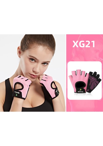 Spor Eldivenleri Yarım Parmak Bayan Koruma Dambıl Yatay Çubuk Egzersiz Bisiklet Dağcılık Kaymaz Nefes Alabilir (M,XG21PINK) (Yurt Dışından)