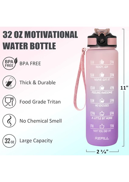 32 Oz Zaman Işaretleyici ve Pipetli Motivasyon Su Şişesi - Buzlu Taşınabilir Yeniden Kullanılabilir Fitness Spor 1l Erkekler Kadınlar Için Su Şişesi Çocuklar Öğrenci Ofis Spor Salo (Yurt Dışından) modelleri