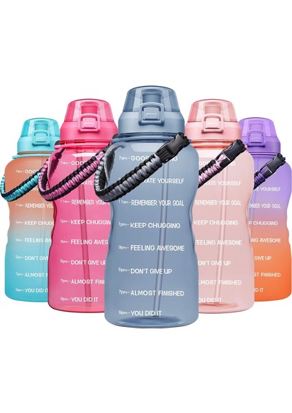 Paracord Saplı ve Çıkarılabilir Pipetli Büyük 1 Galonluk Motivasyon Su Şişesi - Zaman Işaretli Gri Sızdırmaz Tritan Bpa Içermeyen Fitness Spor Su Sürahisi (Yurt Dışından)
